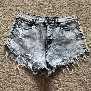 Light blue acid wash denim shorts